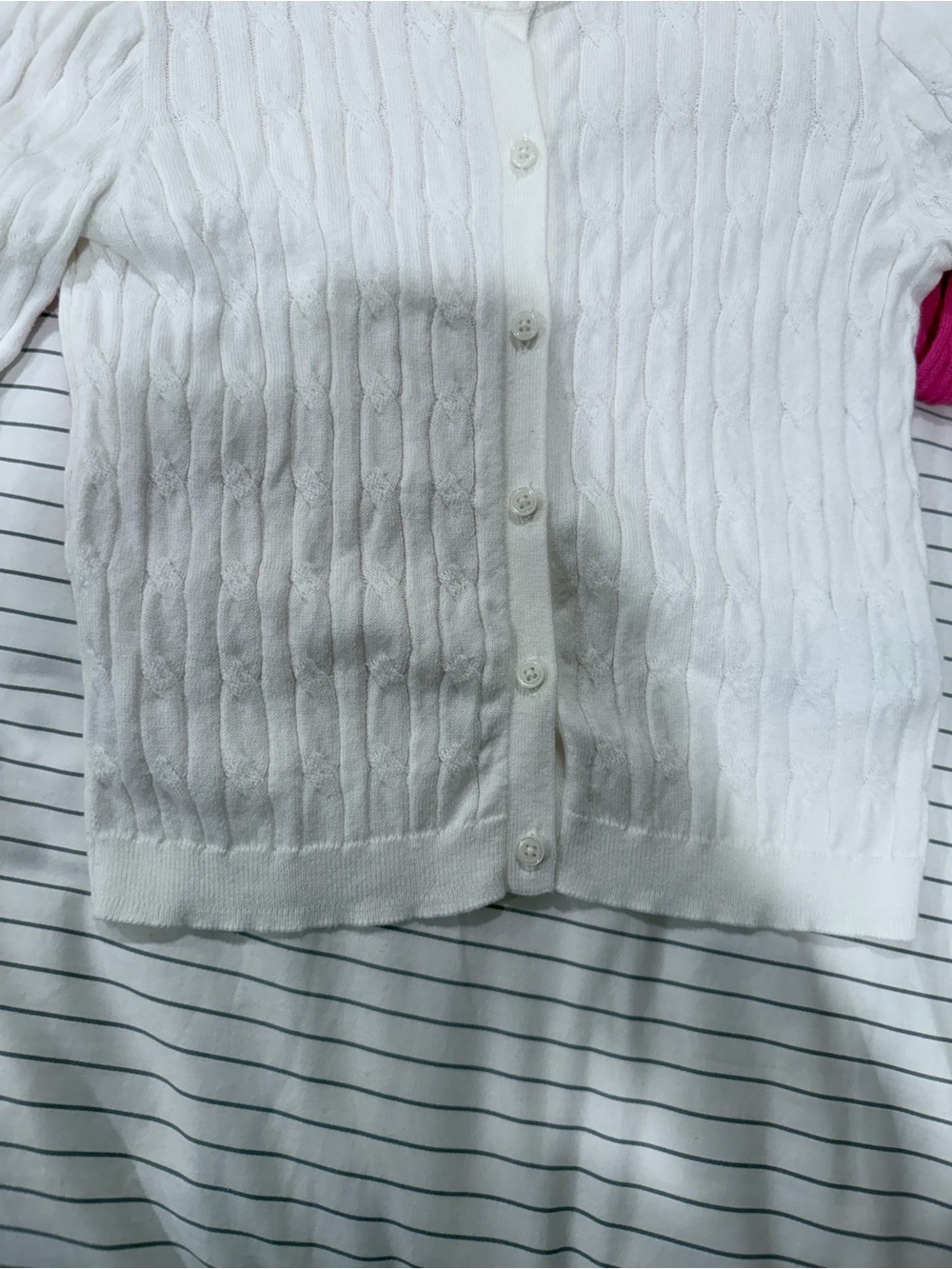 Crewcuts Girls 100% Cotton Cable Knit Cardigans in White and Fuchsia size 8-9 - Picture 5 of 7